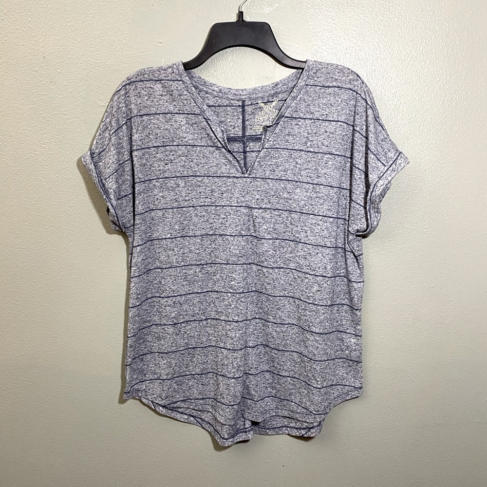Striped Split Neck Tee